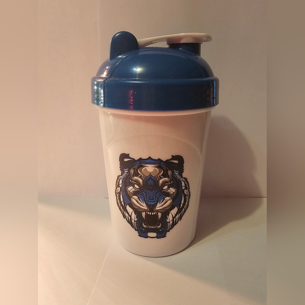 Gfuel Collectible Blue and White Shaker Cup with Tiger Design